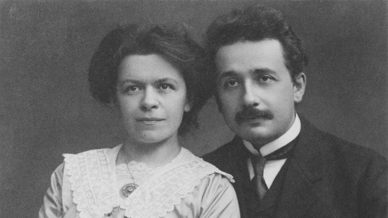 Mileva and Albert Einstein posing for portrait