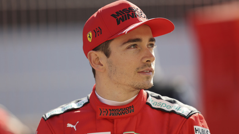 Charles Leclerc looking to right