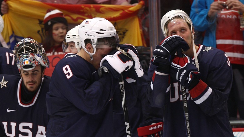 2010 men's ice hockey Team USA Olympics looking sad