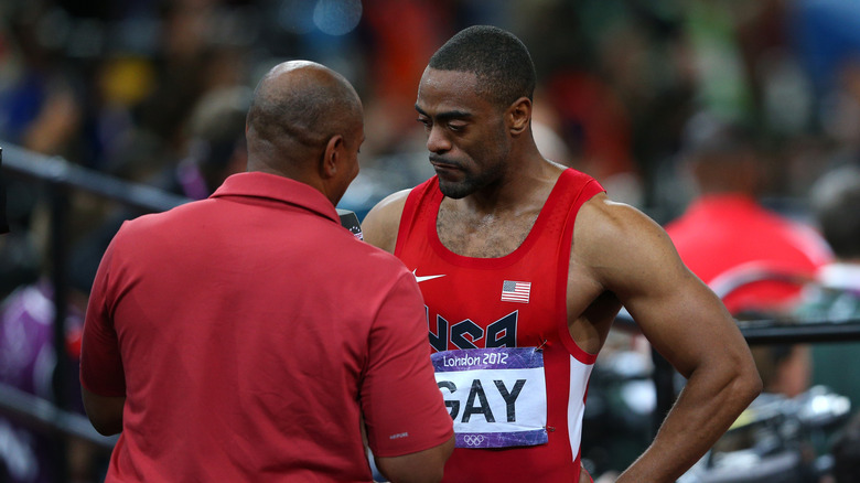 2012 Tyson Gay looking sad after 100 meters