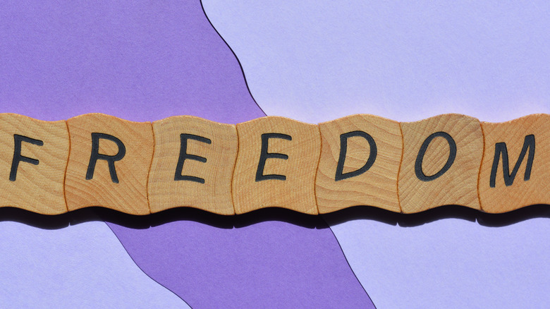 letter blocks spelling out the word freedom