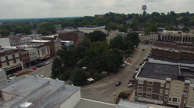 Aerial view small town vermont