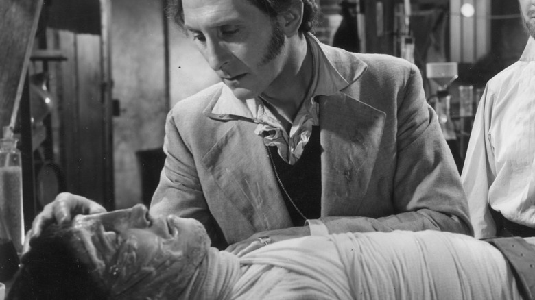 Christopher Lee and Peter Cushing in frankenstein