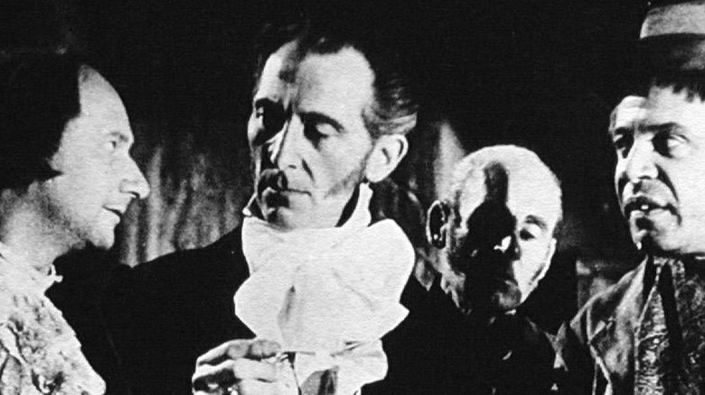 movie still if Peter Cushing looking serious