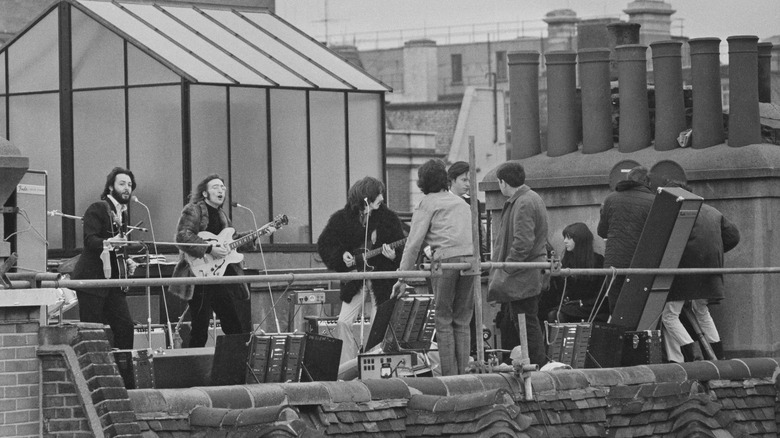 Beatles playing rooftop concert