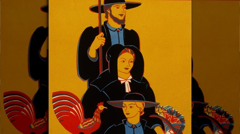 Works Progress Administration Pennsylvania Art Project poster promoting Lancaster County, Pennsylvania, showing an Amish family.