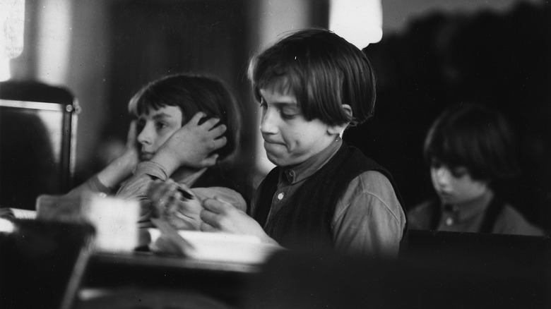 Old Order Amish boys in schoolhouse, Lancaster County, Pennsylvania, 18 March 1941