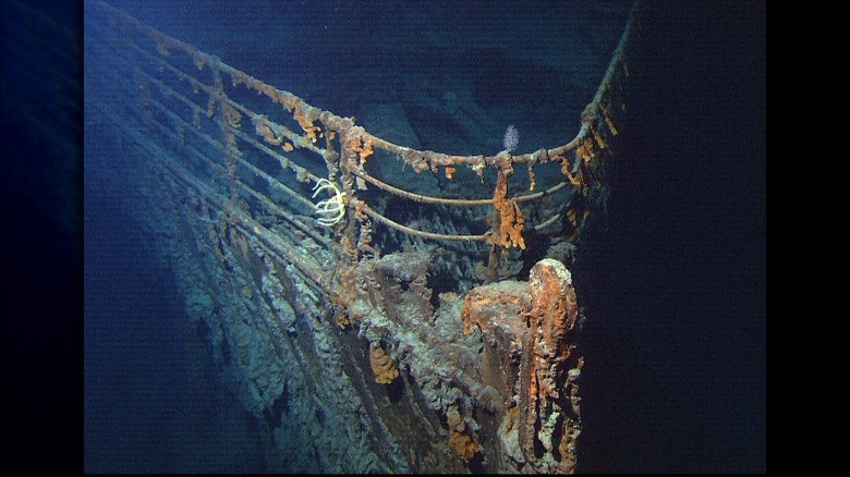 View of the bow of the RMS Titanic photographed in June 2004 by the ROV Hercules during an expedition returning to the shipwreck of the Titanic.
