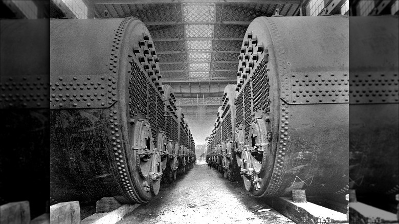 Photo of Olympic's boilers, fully assembled and ready to be installed in the ship. Olympic was the sister ship to the Titanic