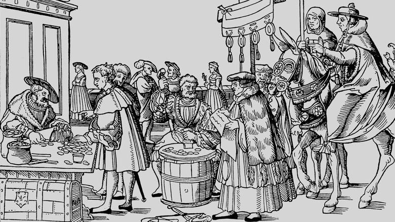 Sale of indulgences on a woodcut from around 1510