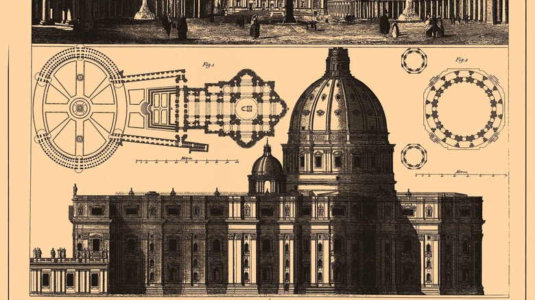 Illustration of St. Peter's Basilica with floorplan