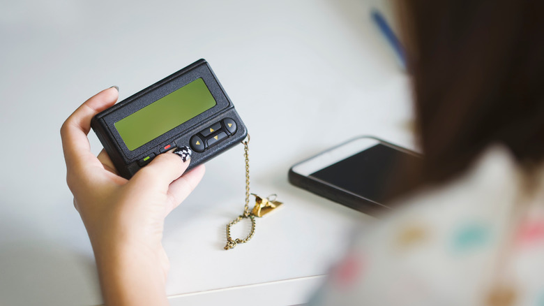 Woman using a pager