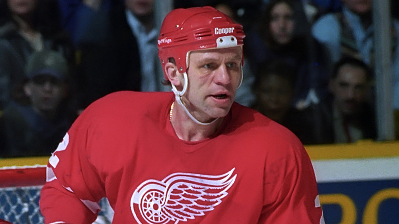 Slava Fetisov wearing red helmet