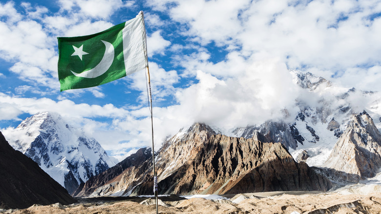 Pakistani flag on mountain
